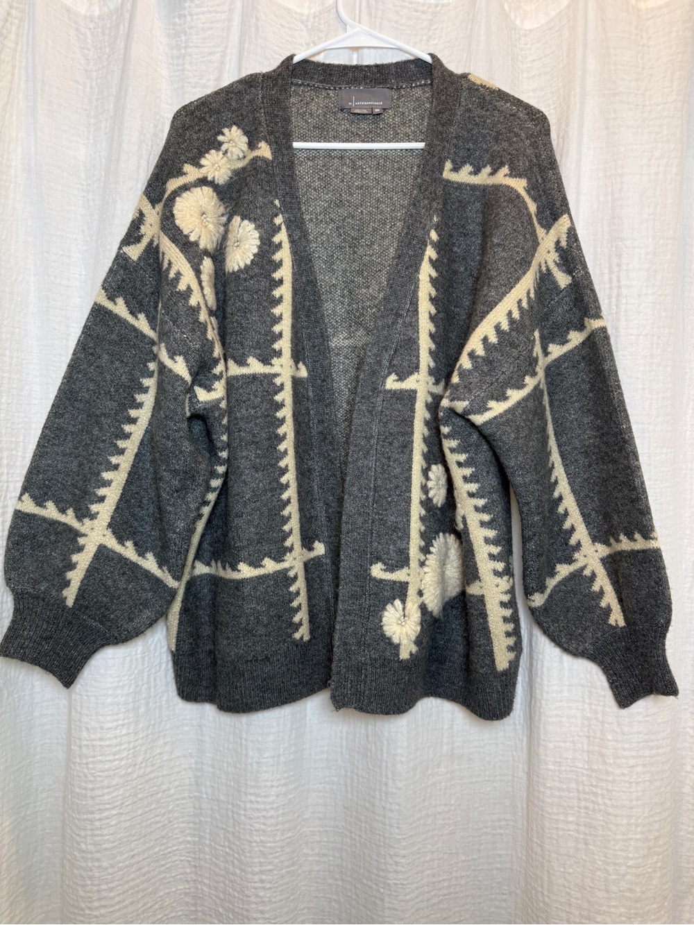 Anthropologie Catherine Floral Shine Embroidered Cardigan Sweater - Gray
